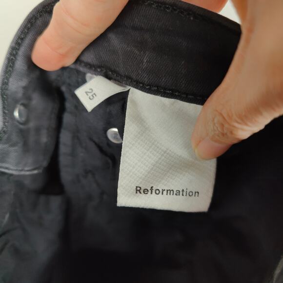 Reformation Flood & Flare Jeans Womens 25 Kick Boot Suez Black Wash Raw Hem - Picture 8 of 10